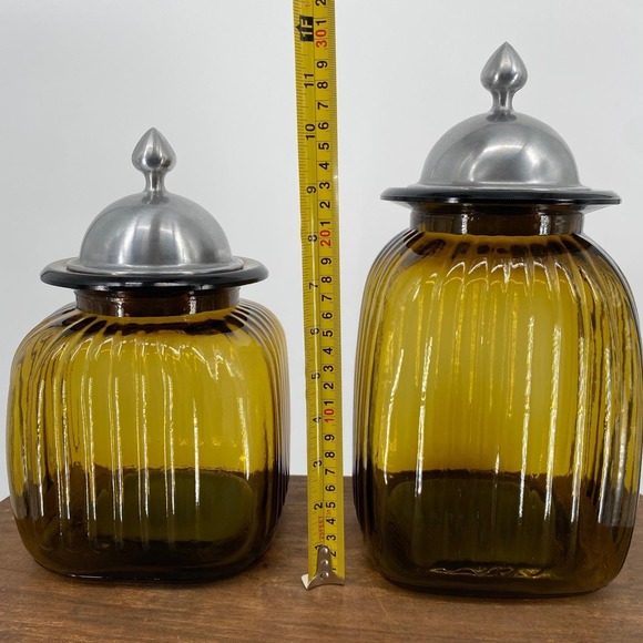 Gothic Castlecore Witchy Amber Glass Apothecary Decor Set Ribbed Jars Alter - Picture 8 of 12